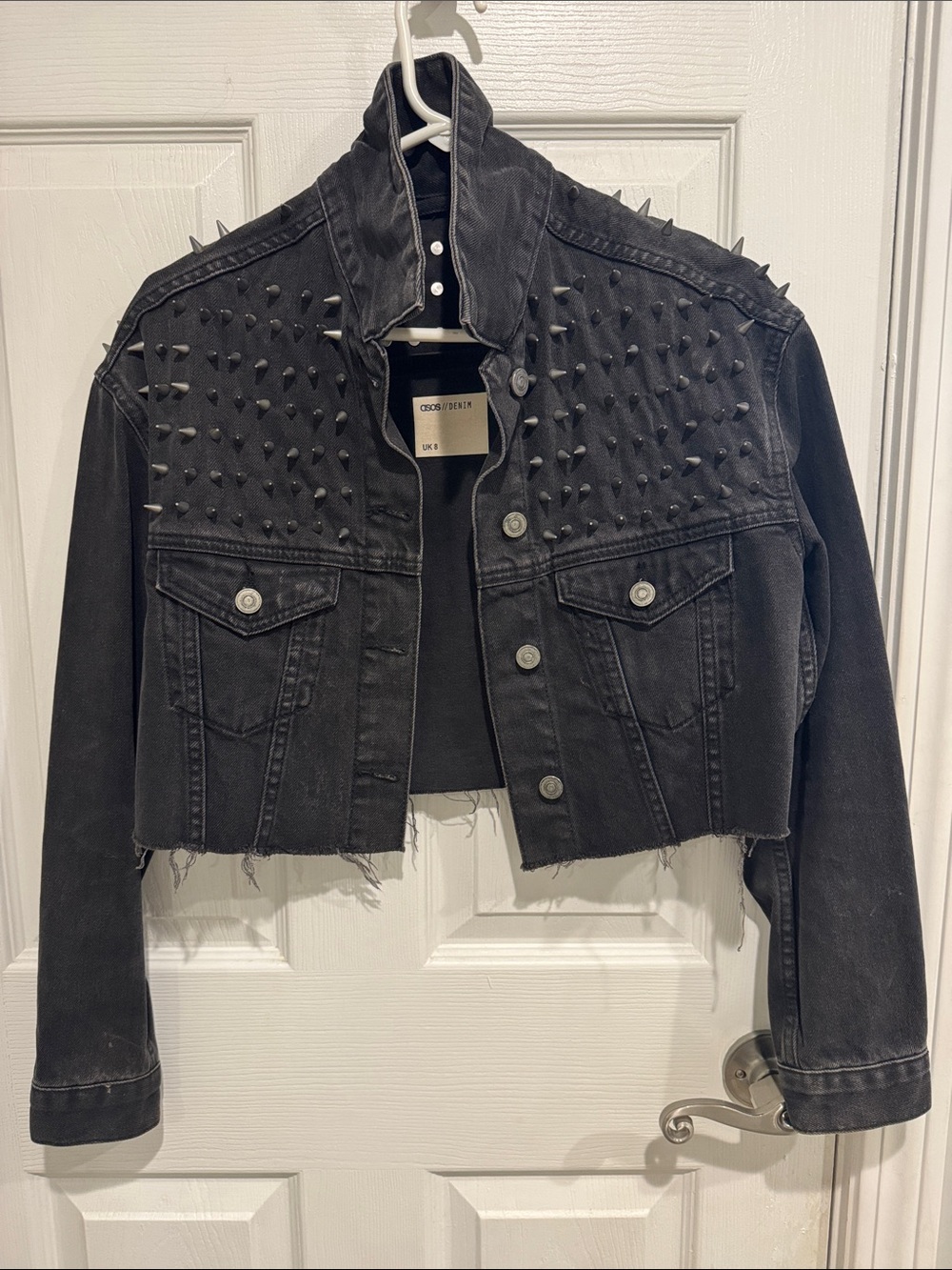 ASOS Cropped Black Studded Denim Jacket - Women's